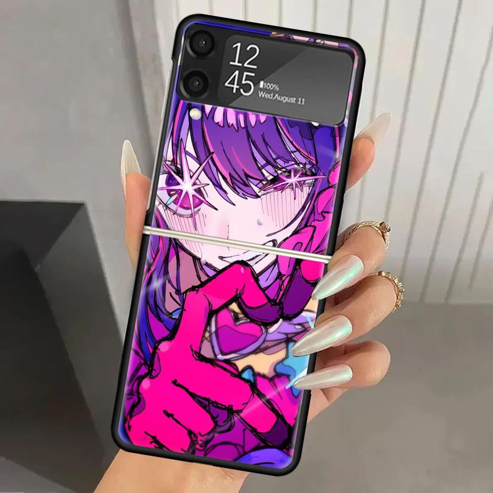 Японское аниме Oshi No Ko Жесткий ПК чехол для телефона для Samsung Galaxy Z Flip 7 6 5 4 3 Черный ZFlip7 ZFlip6 Flip5 Flip4 Flip3 5G Печатный чехол