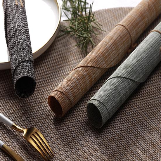 PVC Woven Table Mats Ellipse Solid Color Non-slip Waterproof Wear-resistant Heat-resistant Bowl Pads Drink Cup