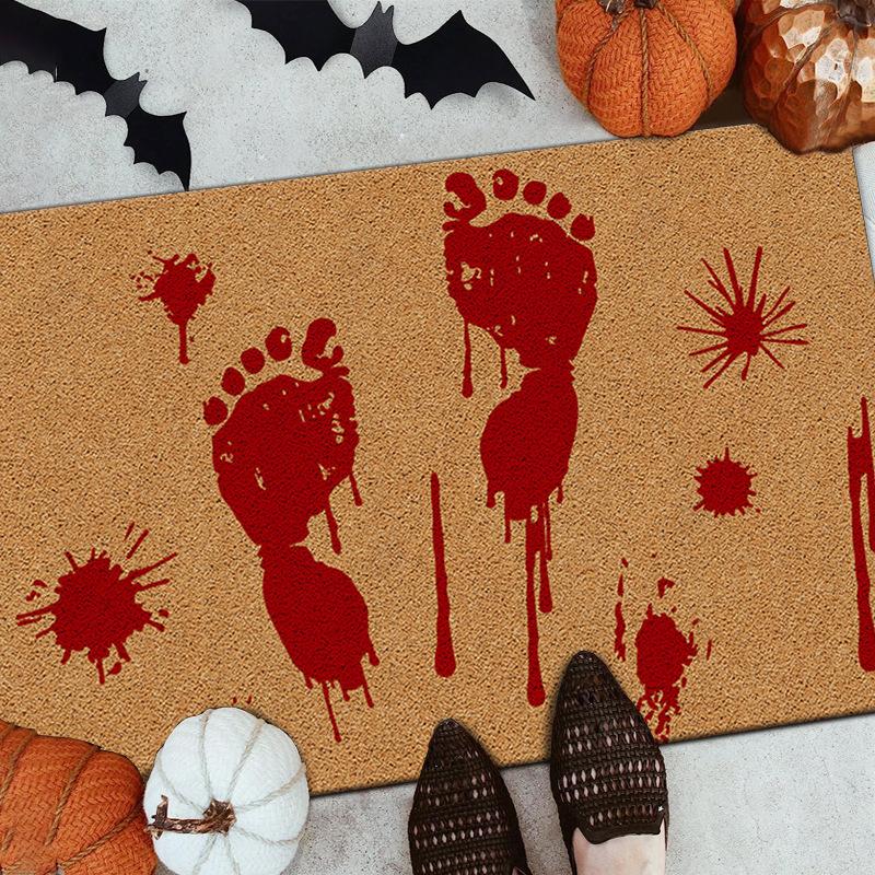 Хэллоуин Кровавый Ковер Мат Ужас Отпечаток Руки Ковер Череп SOS Текст Пробка Нескользящий Домашнее Украшение Коричневые Коврики для Пола Приветственный Коврик