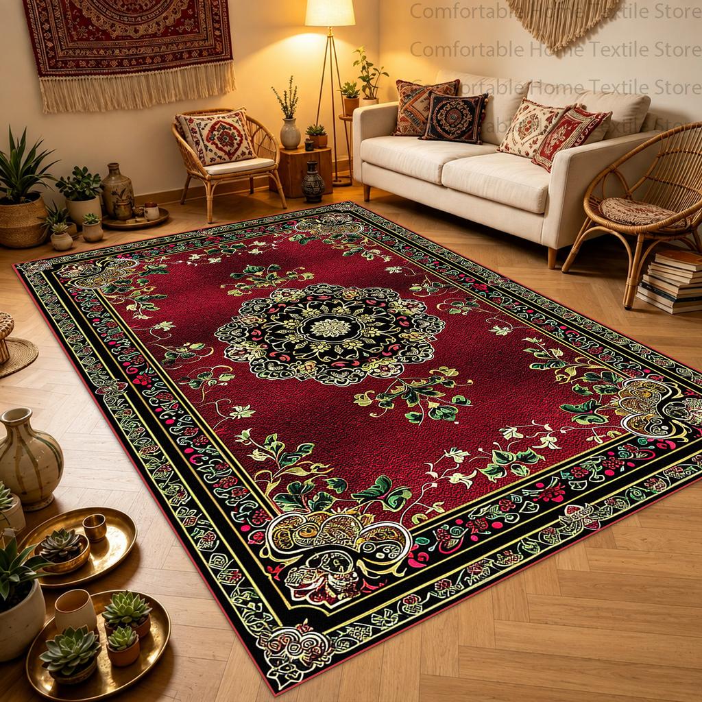 European and American Style Light Luxury Retro Living Room Carpet Soft Machine Washable Patio Rug Easy Cleaning Mat for Bedroom