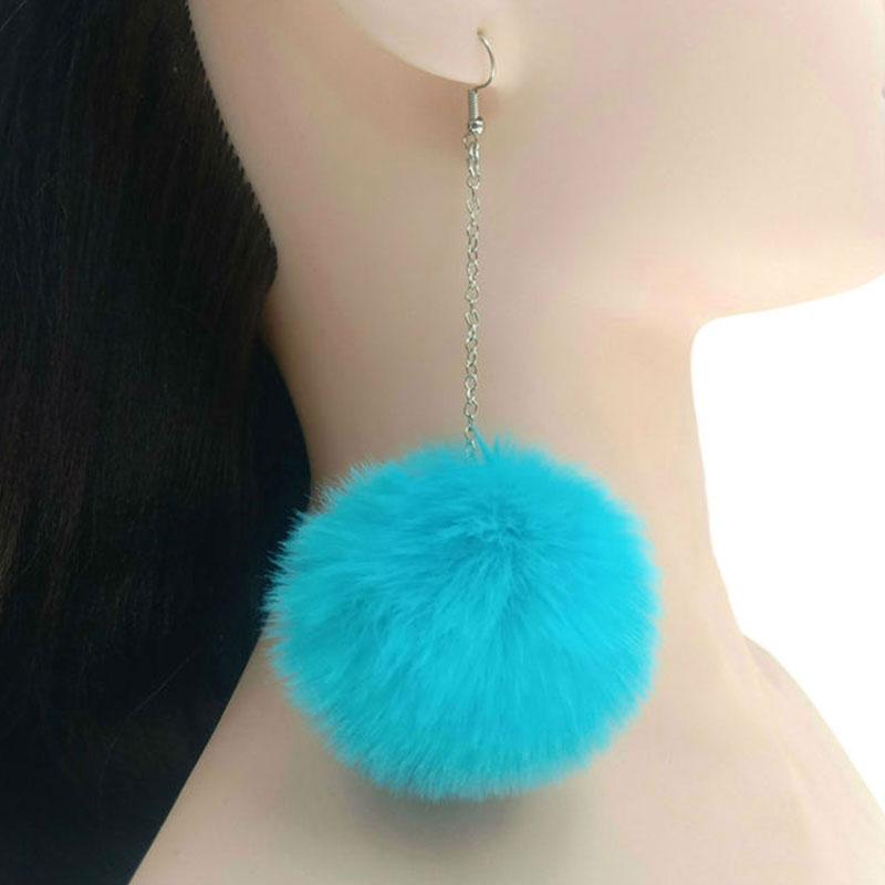 New Big Pompom Drop Earrings Fashion Soft Rabbit Fur Ball Pompom Pendant Long Dangle Earrings For Women Girl Party Gifts