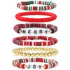Festive Polymer Clay Bracelet Set: 6-Piece Christmas Stripes with Letter Elements
