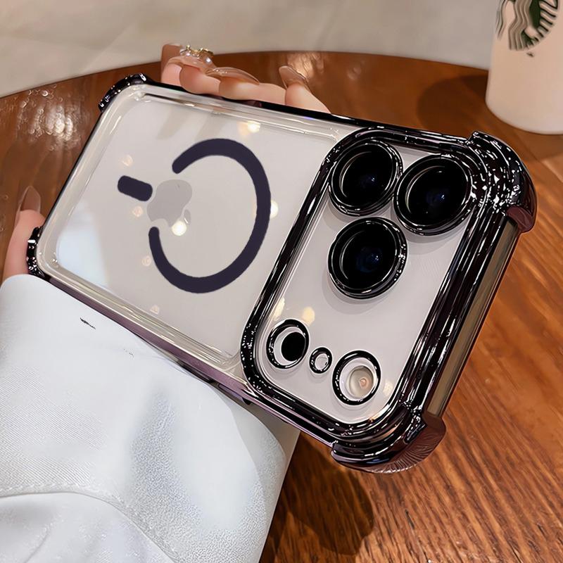 Прозрачный противоударный чехол с покрытием для iPhone 17 Air 16 15 14 13 12 Pro Max, защита от ударов, поддержка беспроводной зарядки Magsafe, полная защита