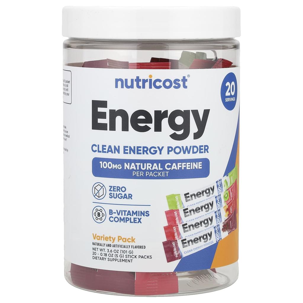 Nutricost Energy, Clean Energy Powder, Variety Pack, 20 Stick Packs, 5g (0.18oz) Each