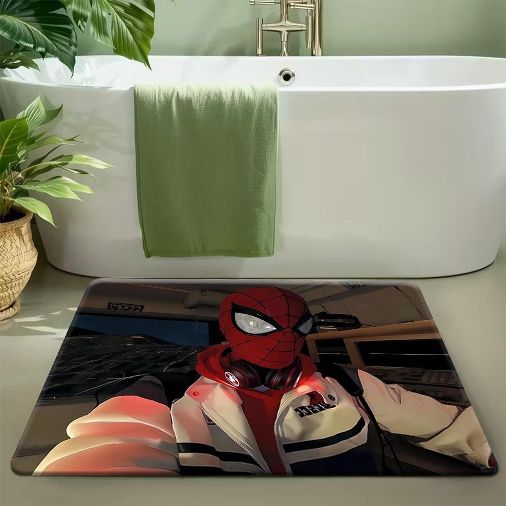 Authorized 1pc Cartoon Printed Rug, Deadpool Red Black Battle Suit Holding Dual Knives Mechanical Drawing Background Pattern E