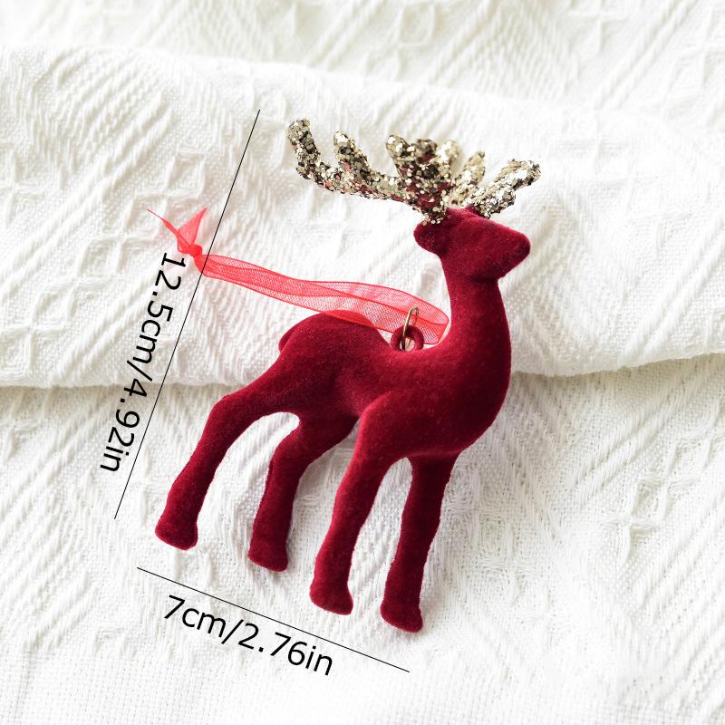 1/2pcs Elegant Christmas Velvet Pendant Red Plucked Deer Bell Pendant Plastic Home Decoration