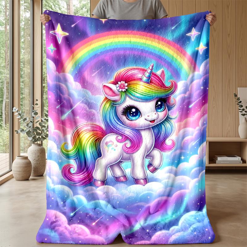 Rainbow unicorn clouds Theme blanket Lightweight Warm Flannel Blanket Decorative Throw Blanket for Home Decoration