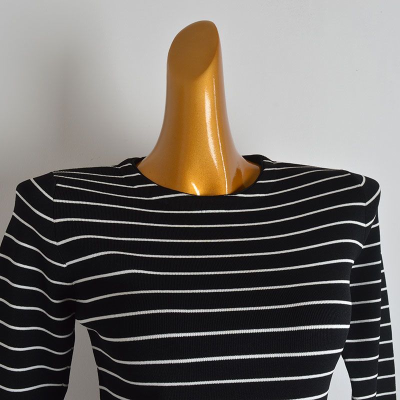 Export Cut Label Contrast Color Stripes round Neck Pullover Knitwear Women's Clothing Fall/Winter Slim Slimming and Short Long Sleeves Bottoming Shirt