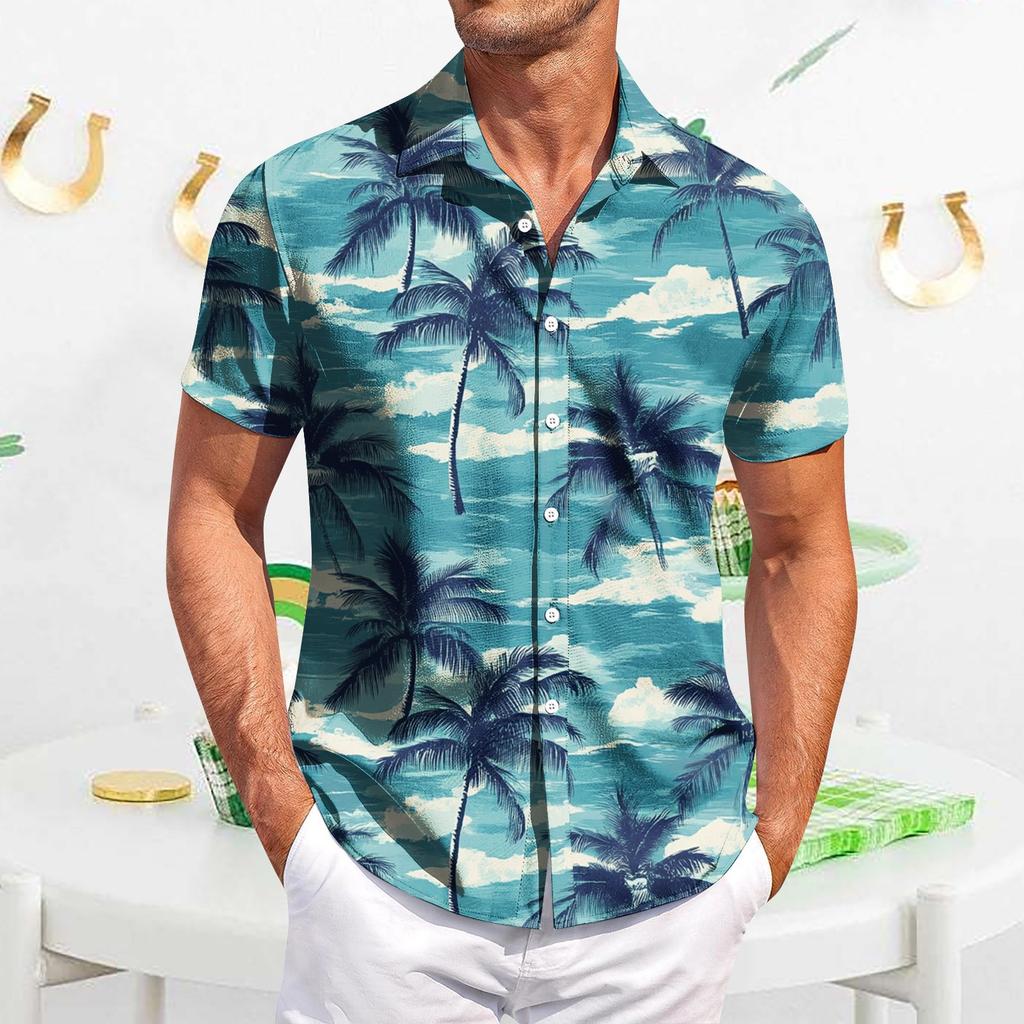 Men's Casual Short-sleeved Shirt Slim Fit Stylish Men's Hawaiian Print