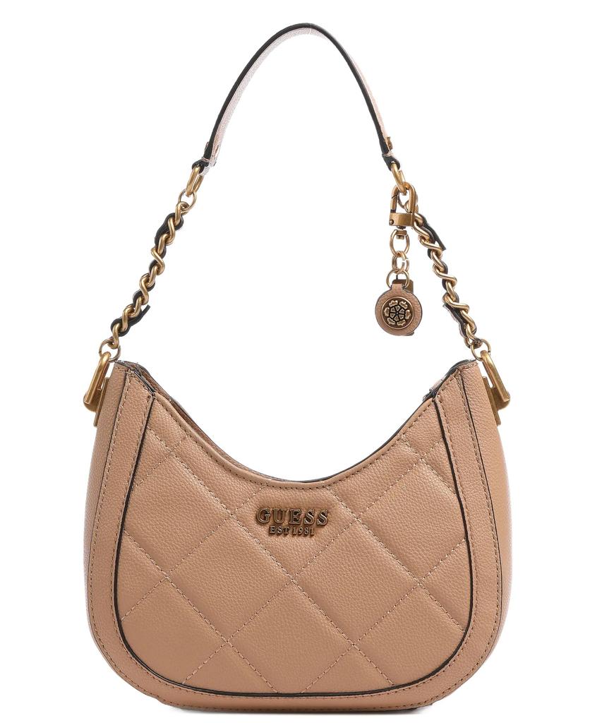 Guess Women's Bag Abey Small Beige Quilted Hobo Bag With Keychain