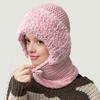 Вязаный головной убор однотонный 3-в-1 женская вязаная шапка шарф защита лица ветрозащитный для катания на лыжах походов на флисовой подкладке зимняя повязка на голову