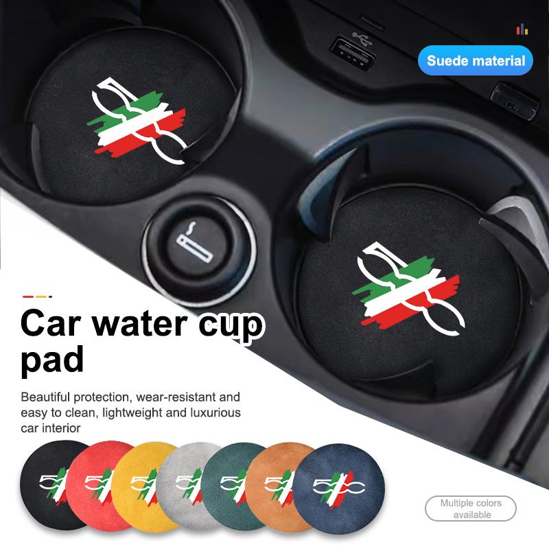 2pcs Suede Car Coaster Water Cup Drink Holder Anti-Slip Pad For Fiat For 500 595 500 695 500C 5CC 695C