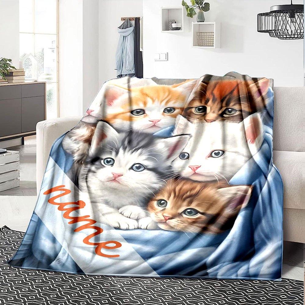 Cute Kitten Print Home Customized Your Name Blanket Soft Cozy And Lightweight Perfect For Picnics Sofa Relaxing Bedding And Also A Thoughtful Gift For