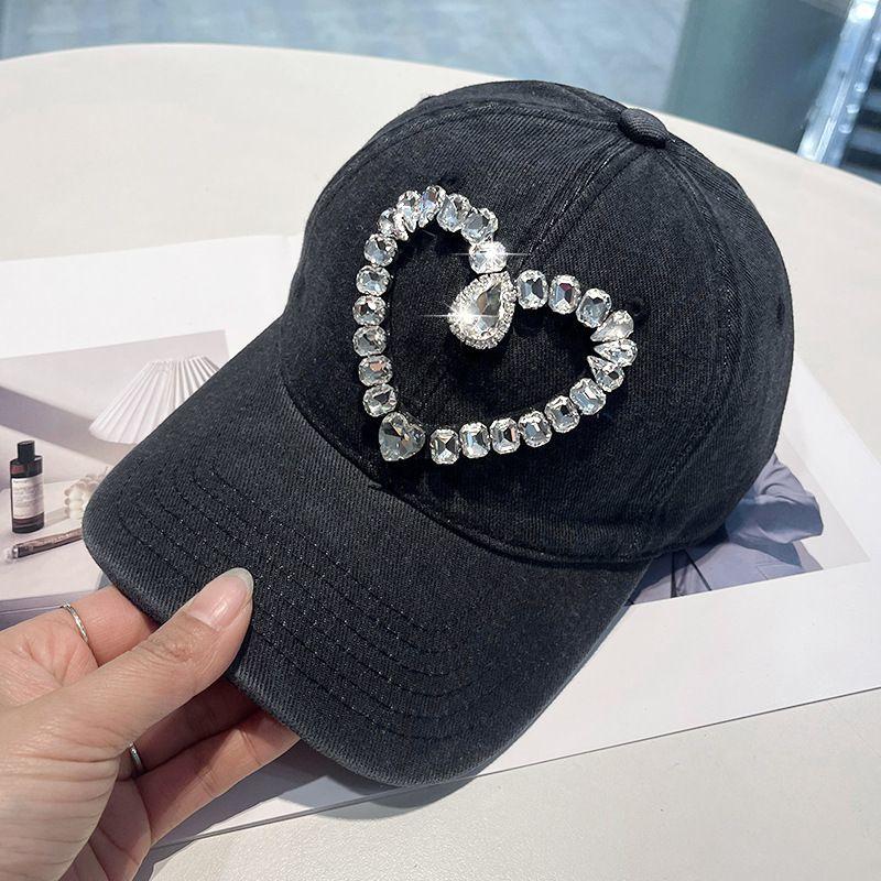 New Washed Denim Baseball Cap Women's Spring and Autumn Korean Version Fashion Love Rhinestone Cap