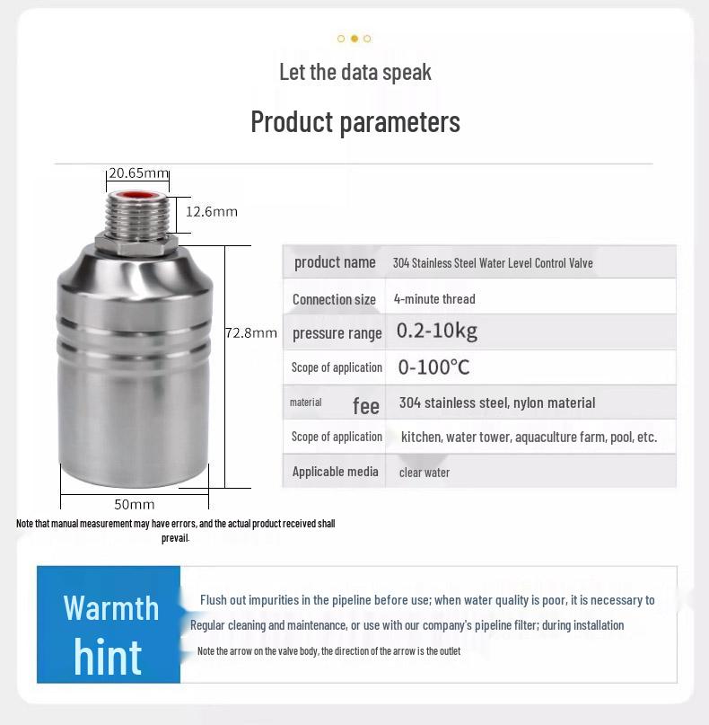 ELEKO Automatic Stainless Steel Float Valve for Water Tank Level Control