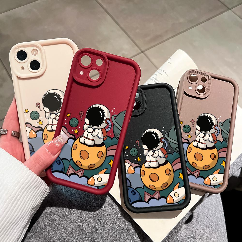 Для iPhone 16 15 14 13 12 11 Pro Max XS Max XR X SE 8 7 Space Astronaut Design Мягкий силиконовый защитный чехол для объектива
