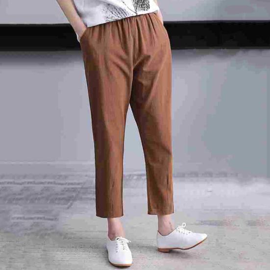 Женские брюки-шаровары, широкие однотонные длинные брюки с карманами, эластичный пояс, свободные походные брюки