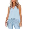 2023 Лето V-образный вырез шифон мода для женщин кружева без рукавов рубашка однотонный свободный повседневный элегантный и молодежный топ Blusas 25466