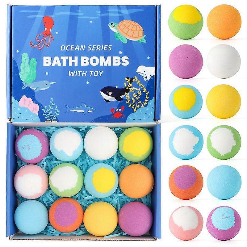 Ocean Series Bath Bombs for Kids with Surprise Toys Inside, 12Pcs Natural Scented Kids Bath Bombs Gift Set, Gentle Moisturizing Bath Fizzers with Mari