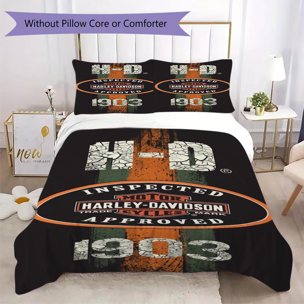 Vintage Harley Davidson Logo Bedding 1 Duvet Cover 2 Pillowcase Without Core Without Core Soft And Comfortable Bedding Set