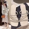 Slippers women's summer 2025 new French rhinestones one-word sandals square heel open-toed fashion high heels