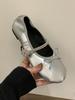 IPPEUM Silver Mary Janes For Women 2025 New Round Toe Ballet Flats Shoes Ballerina