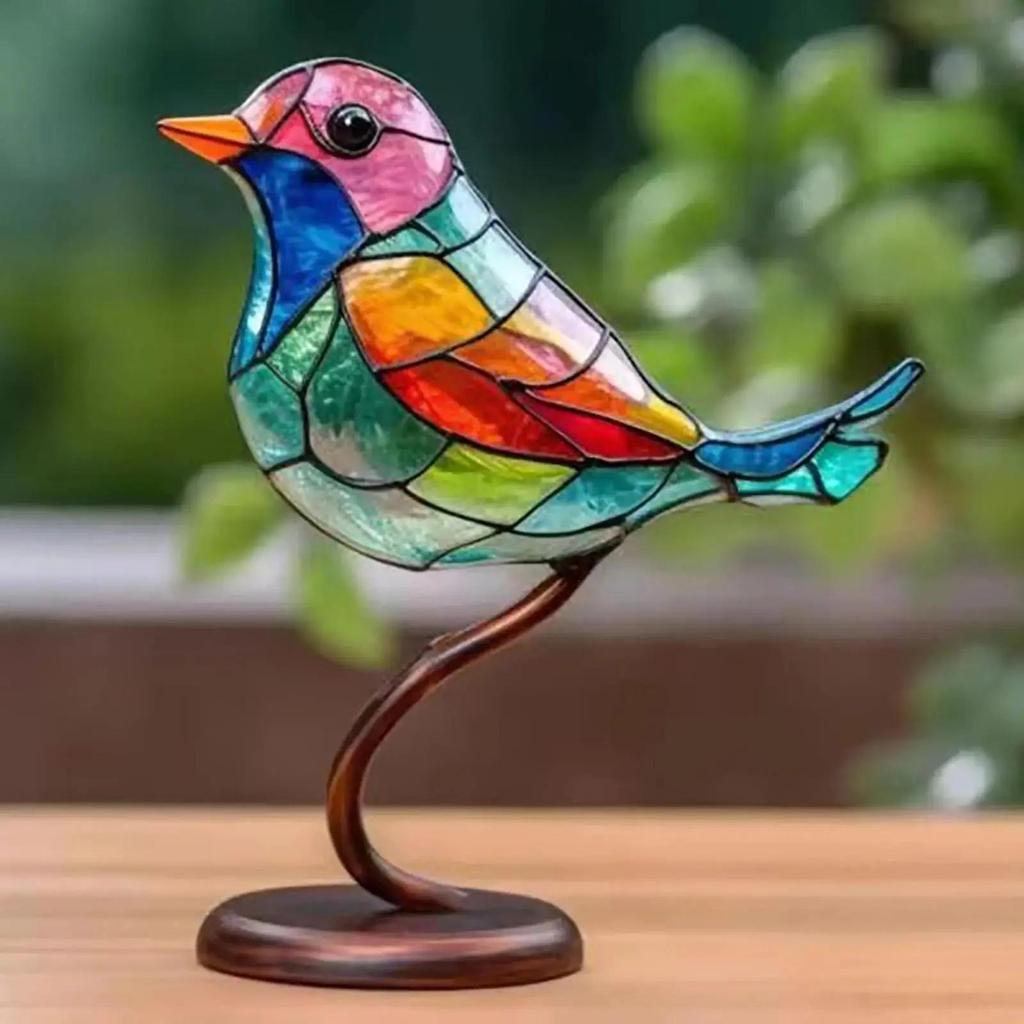 1PC Stained Metal Art Bird Ornament Birds Standing On Branch Ornaments for Home Decor Desktop Office Living Room Bedside Gifts