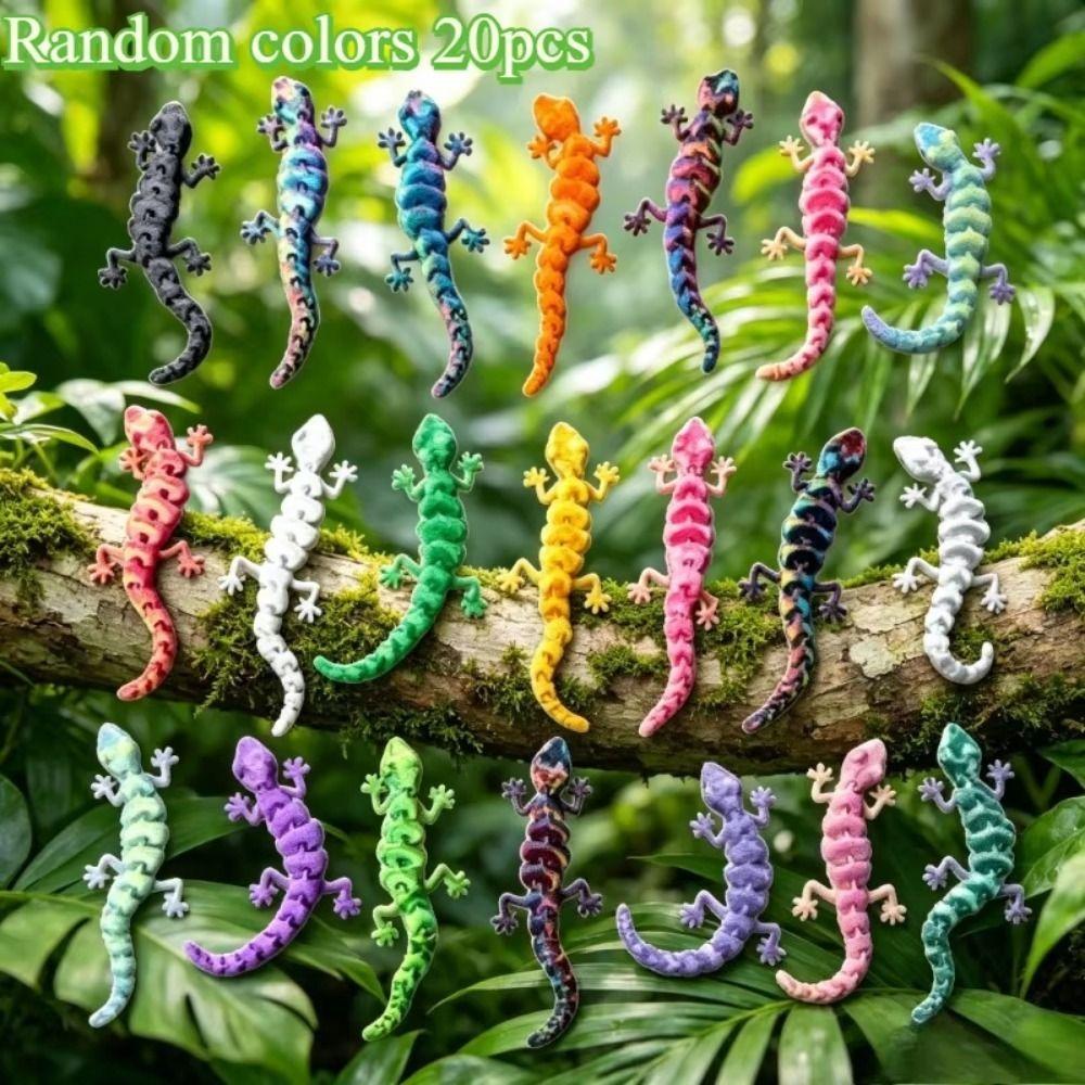 20Pcs Lifelike 3D Printed Gecko Model Simulation Movable Joints Animal Model Indoor Decoration