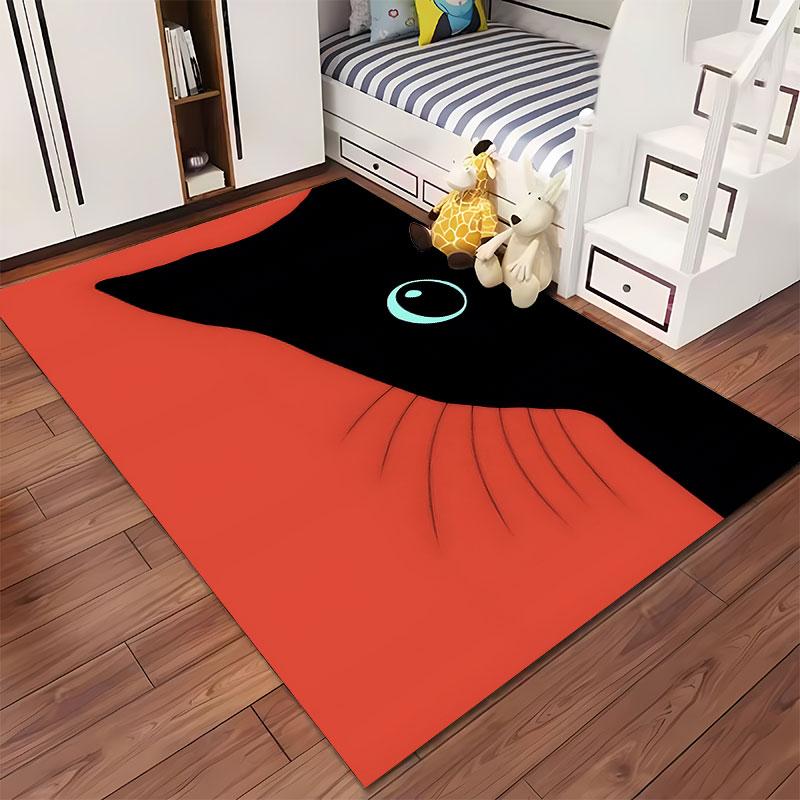 Black Cat on Red Background suitable as a non-slip mat for the living room or bedroom sofa