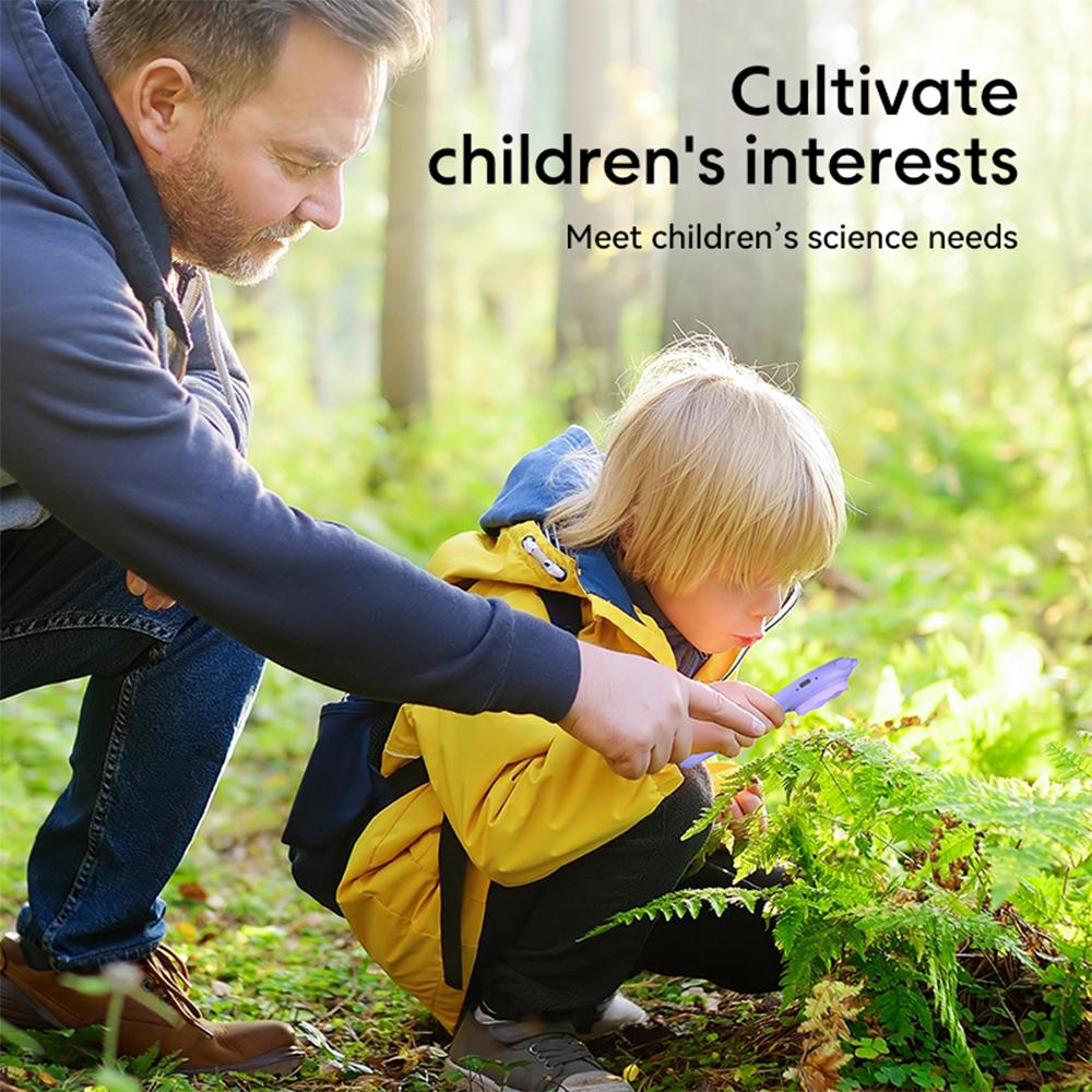 Микроскоп для детей, 2-дюймовый экран IPS, увеличительное стекло с 8 светодиодами, 500-кратное увеличительное стекло для