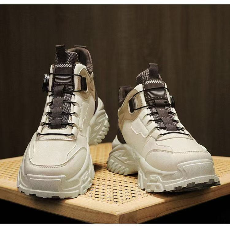 Rotating button autumn and winter heightening new sports shoes high-top casual men's shoes thick-soled outdoor Martin boots men's