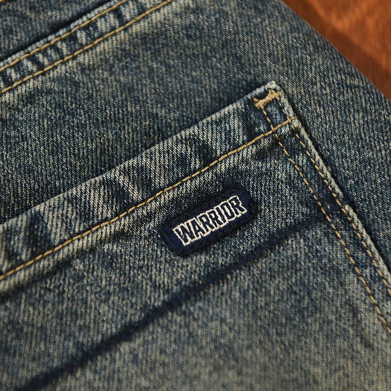 Мужские джинсы в американском стиле ретро, ​​новая модная уличная одежда, мужские брюки, хлопковые мешковатые прямые синие потертые джинсы, молодежные джинсовые брюки