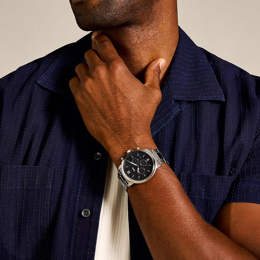 Fossil Мужские кварцевые часы из нержавеющей стали с тремя стрелками, корпус из нержавеющей стали/устойчивое к царапинам стекло FS5384