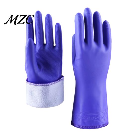 Waterproof Laundry Gloves PVC Rubber Cleaning Gloves, Thickened with Warm Fleece Lining Dishwashing Non Slip Dish Washing Mitts Anti-Slip Housework