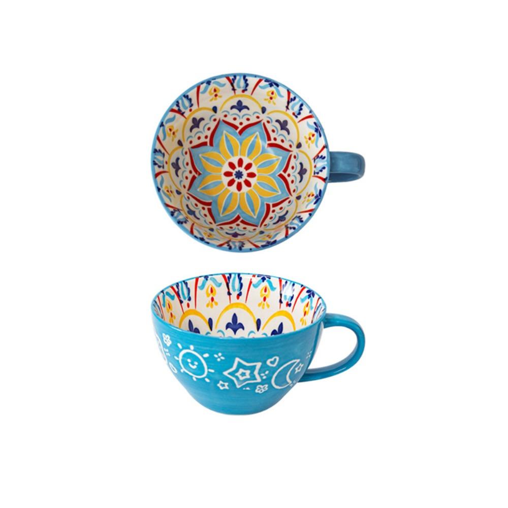 Ceramic Coffee Mug Retro Oatmeal Cup Creative Bohemian Breakfast Cup Friend Gift