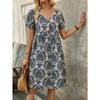 Women's Dress Summer Fashion Printed V Neck Short Sleeve Loose Dresses