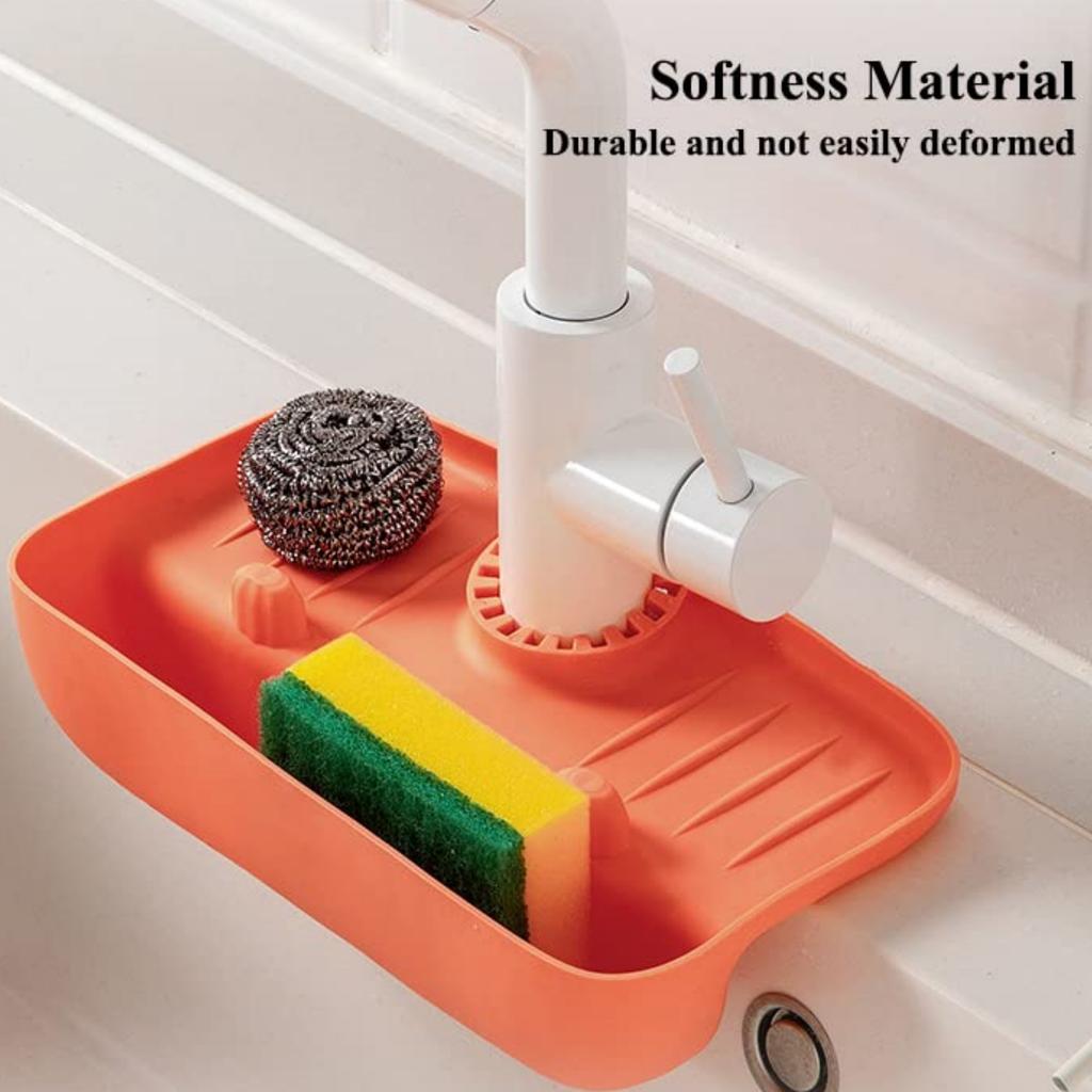 Household Sink Drain Rack Faucet Splash Proof TPE Drain Rack Water Collecting Pad Sponge Rag Steel Wool Gadget Storage Box