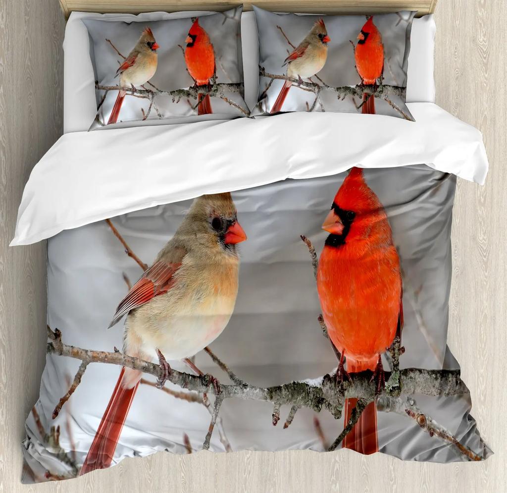 Cardinal Duvet Cover Set Red Bird Bedding Set For Child Youth Pine Tree Comforter Cover Animal Snow King Size Soft Quilt Cover