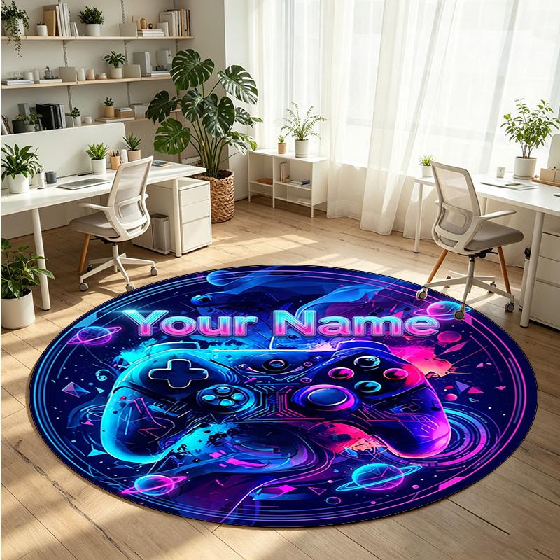 Space Celestial (18) Theme Round Crystal Velvet Rug Custom Name Text Personalized Floor Mat Home Decor Non Slip Crystal Carpet