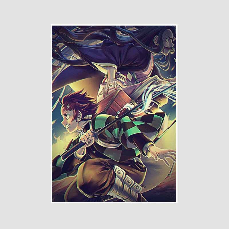 Японский комикс фильм «Убийца демонов» поезд «Муген» аниме-постеры Kimetsu No Yaiba Белый бумажный постер Художественная роспись настенное украшение Фреска Домашний декор