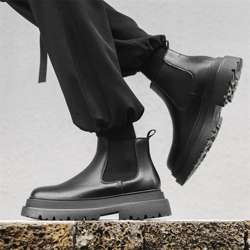Chelsea boots men's 2024 autumn new breathable medium top platform short boots men's Martin boots 56731-J