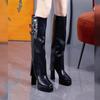 Autumn and Winter Versatile Waterproof Platform High Heel But Knee Pants Boots 2025 Belt Buckle Thick Heel High Tube Brown Knight Boots