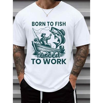 Европейские размеры Мужская футболка Born to Fish с принтом рыбалки спереди и сзади (Иконка рыбы и логотип BTF) - Повседневная футболка с круглым вырезом и короткими рукавами для повседневной носки