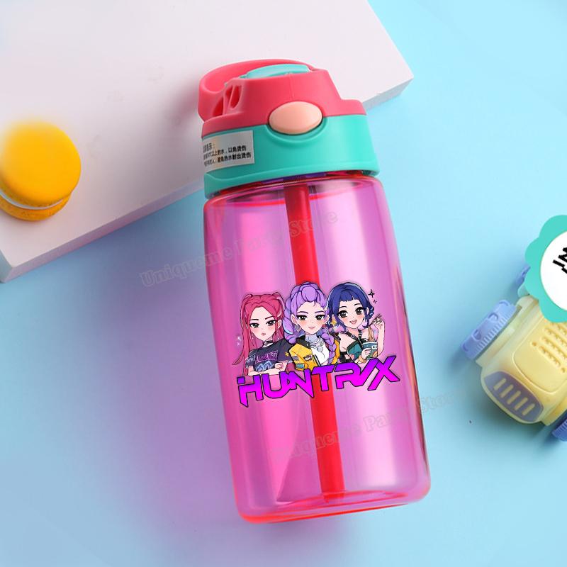 KPop Охотники на демонов Детская бутылка для воды Для улицы Спорт Зои Мира Руми Девочка Стакан с трубочкой Портативная Пластиковая бутылка для напитков Подарок на день рождения