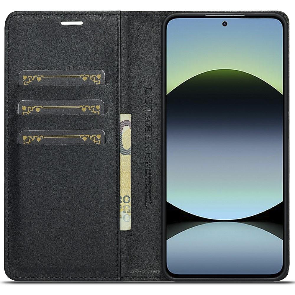 LC.IMEEKE Carbon Fiber Texture Wallet Case for Xiaomi Redmi Note 14 4G - Black