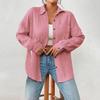 Women Casual Shirt Lapel Long Sleeve Button Down Casual Top with Patch Pocket Solid Color Loose