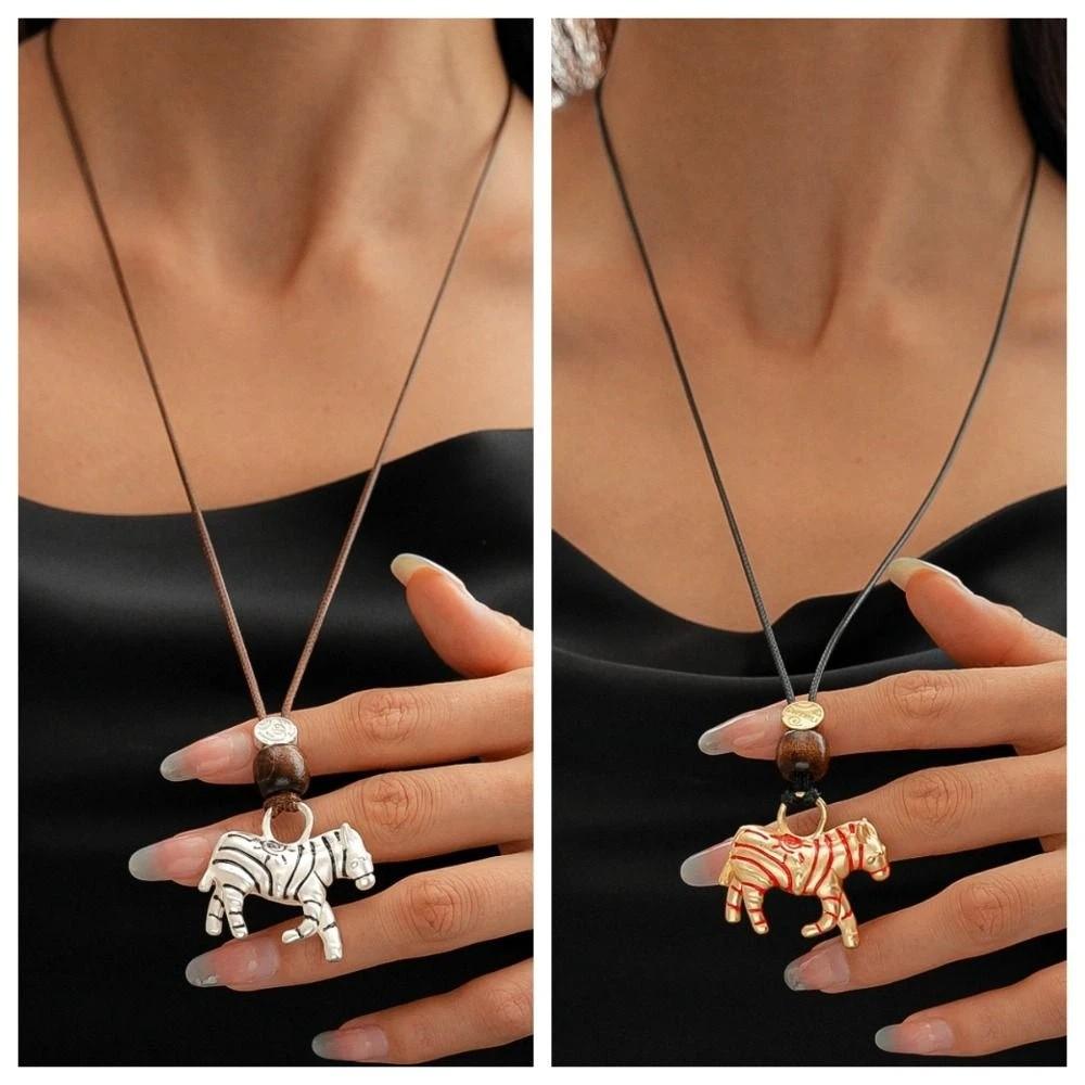 Cartoon Choker New Year Horse Necklace Ethnic Style Sweater Chain  Chinese Spring Festival