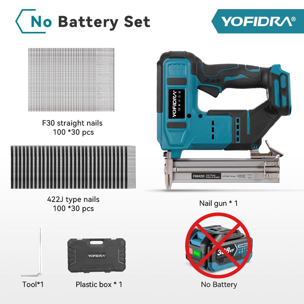 Yofidra Brushless 30mm Electric Nail Gun 2in1 Nailer/Stapler Gun Cordless Framing Nailer Tacker Tool For Makita 18V Battery Pins