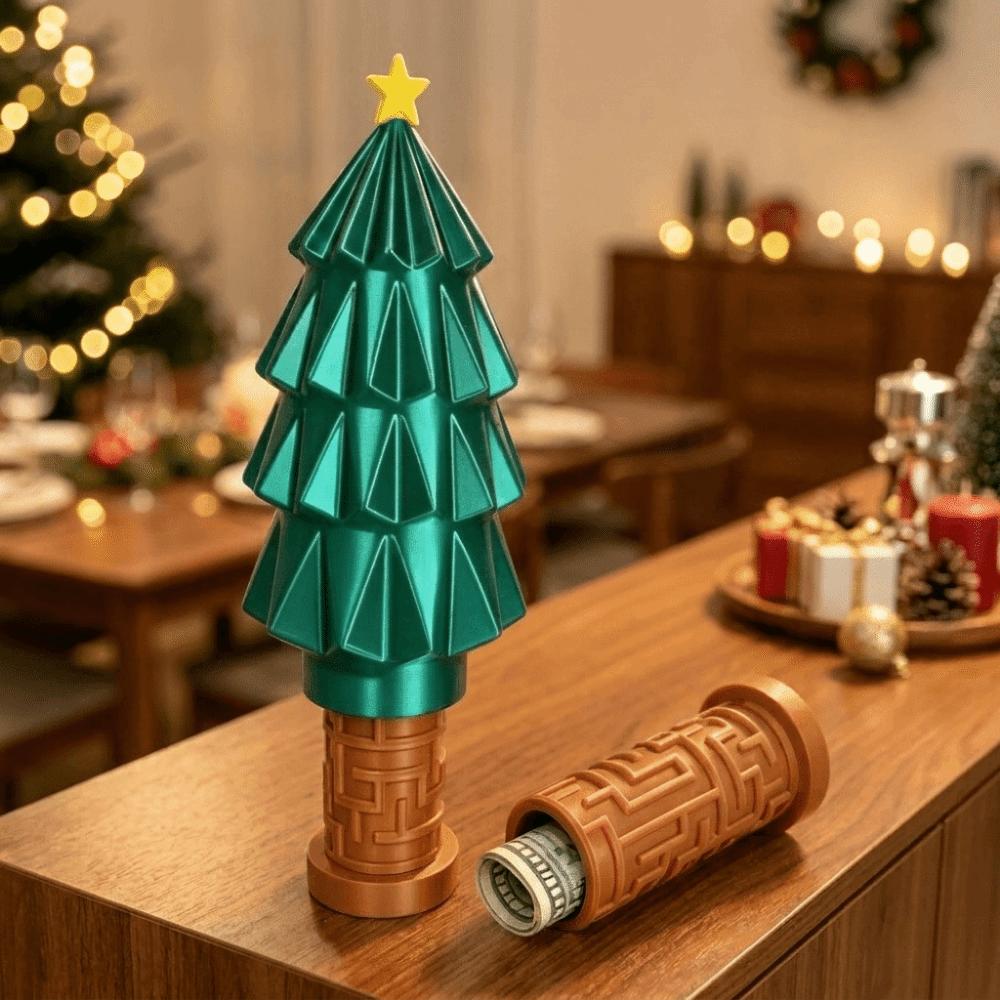 Creative 3D Printed Christmas Tree Money Box Novelty Plastic Christmas Tree Maze Box Decorative Christmas Money Holder Office