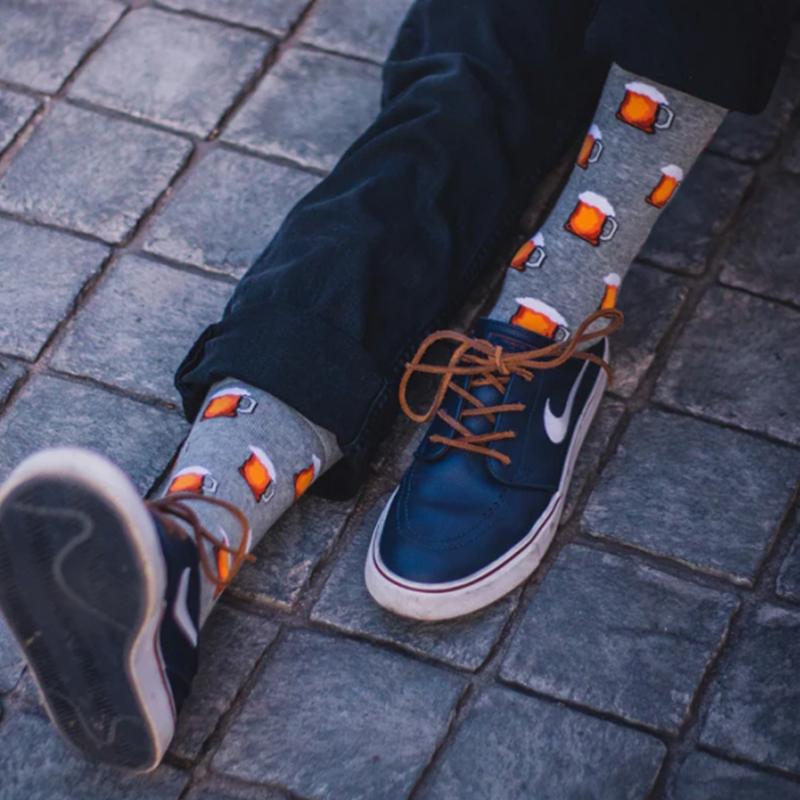 1 пара мужских забавных хип-хоп носков средней длины с принтом скейтборда, пива, счастливого искусства, EU38-46